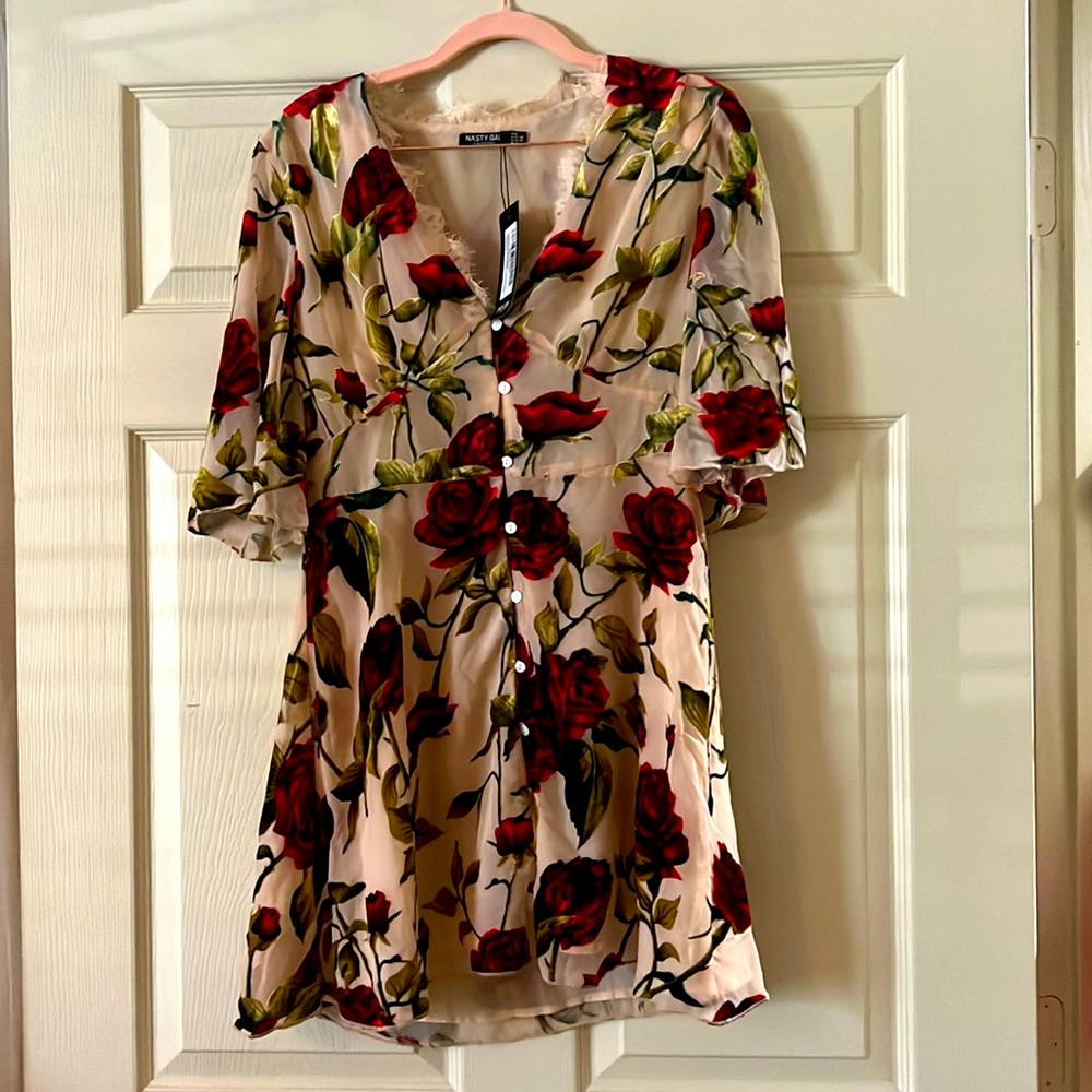 NWT. NASTY GAL. Velvet Rose Mini Dress.